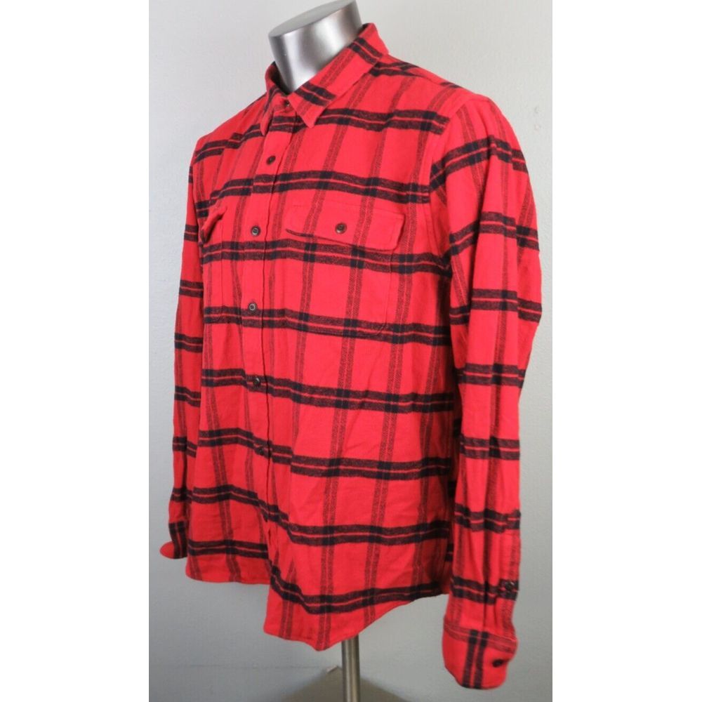 Lucky Brand Flannel Shirt Plaid‎ XL Cotton Red Black Cabincore Saturday Stretch - Picture 3 of 6